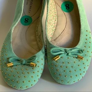 Cynthia Rowley Gold Studded Green Suede Flats